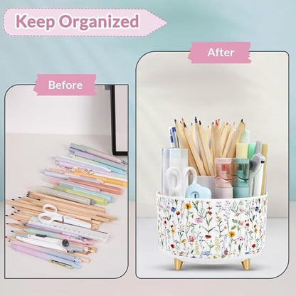 SKYDUE 360 Degree Rotating Desk Organizer, Dual-Purpose Pencil Pen Holder for Desktop, Desk Pen Organizer with 5 Slots, Office Supplies, Pencil Cup for Office, School, Home