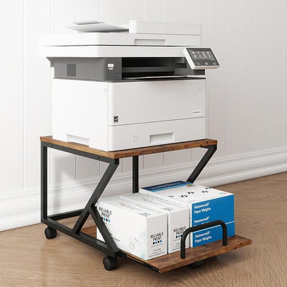 Natwind 2 Tier Printer Stand,19.7''x19.7'',with Pull Out Shelf,Retro | Easy Reach for Lower Shelf Items,Rolling Printer Cart with Wheels, Fits Under Desk,Supports 180lbs,for Home Office Kitchen