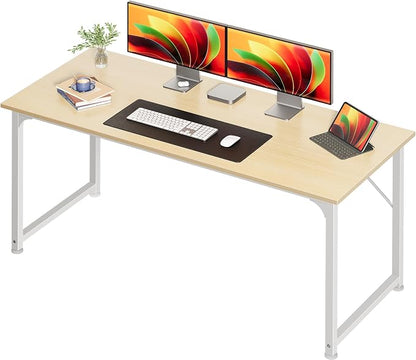 Huuger Computer Desk, 54 Inch Office Desk, Gaming Desk with Storage, Writing Desk Work Desk for Home Office, Study, Modern Simple Desk, Large Legroom, Metal Frame, Maple