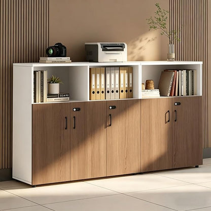 File Cabinet with Password Lock, Wood Lateral Filing Cabinet for Letter/A4 Files, 3 Drawer with Door, Printer Stand with Open Shelves for Home Office