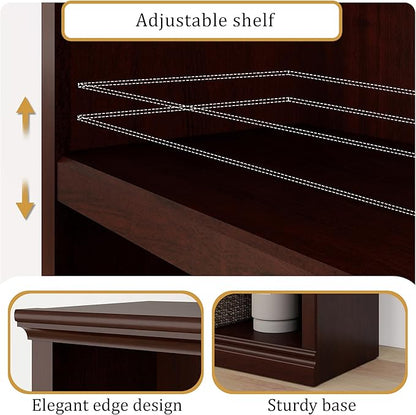 blini 3-Shelf Bookcase Wooden Bookshelves 33in Wide Floor Standing Display Storage Shelves Mahogany Bookcase for Home Office, Living Room, Bedroom