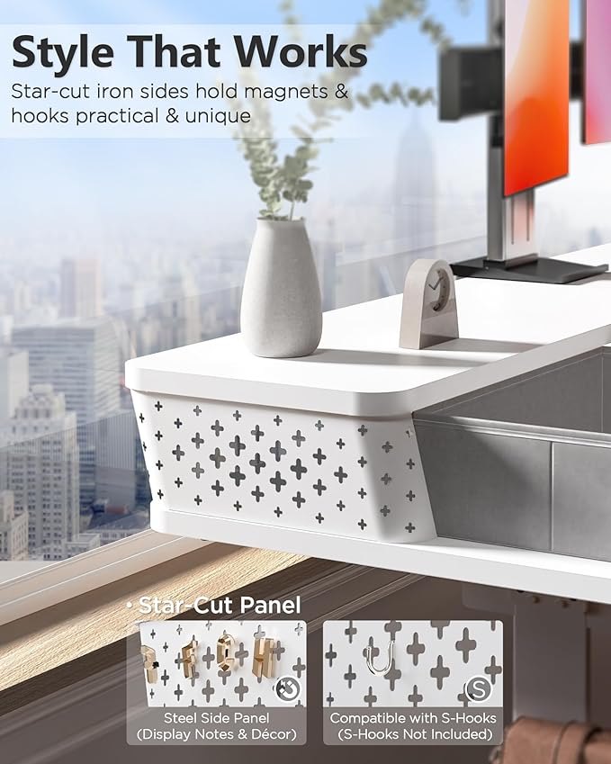 FiCiHi 35x20 Inch Standing Desk with Drawers, C-Clamp Mount Compatible, Electric Adjustable Height Computer Small Stand Up Desks, Home Office Sit Stand Table with 3 Preset Heights, White
