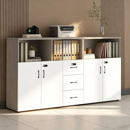 File Cabinet with Password Lock, Wood Lateral Filing Cabinet for Letter/A4 Files, 3 Drawer with Door, Printer Stand with Open Shelves for Home Office