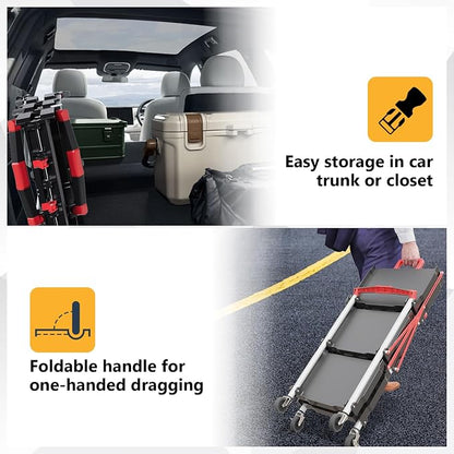 Foldable Utility Service Cart, 3 Tier Folding Service Cart Collapsible with 360° Swivel Wheels, 200 LBS Heavy Duty Plastic Rolling Tool Cart Portable for Warehouse Garage Workshop Office