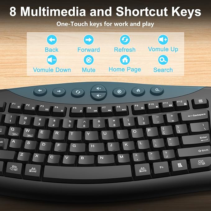 Wireless Keyboard and Mouse Combo, 2.4G Full Size Quiet Ergonomic Curved Keyboard for Natural Typing, 3-Level DPI Adjustable Silent Mouse for Windows, Mac OS, Desktop/Laptop/Office and Home (Black)
