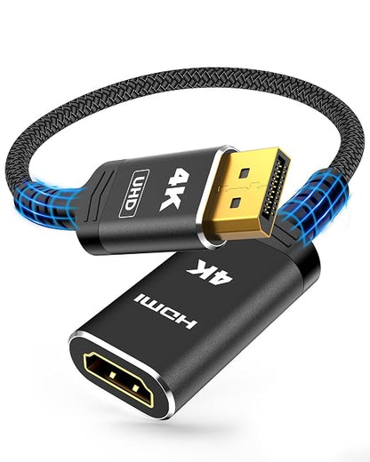 Highwings 4K DisplayPort to HDMI Adapter, Uni-Directional DP to HDMI Adapter Converter Cable Male to Female, HDMI Abapter Compatible with Laptop Desktop HDTV Monitor Projector, Black, Passive