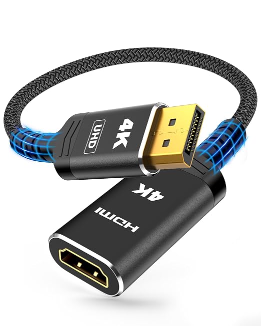 Highwings 4K DisplayPort to HDMI Adapter, Uni-Directional DP to HDMI Adapter Converter Cable Male to Female, HDMI Abapter Compatible with Laptop Desktop HDTV Monitor Projector, Black, Passive
