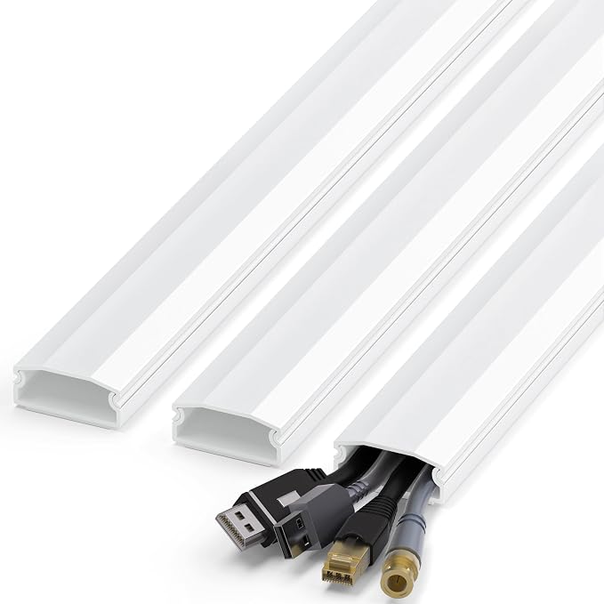 TV Cord Hider, 44in Cable Raceway Kit, Self Adhesive Wire Covers for Cords on Wall, Large Cord Cover for Wall Mounted TV, Holds Up to 4 Cables, Paintable Cable Management System, W1.2in H0.6in