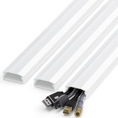TV Cord Hider, 44in Cable Raceway Kit, Self Adhesive Wire Covers for Cords on Wall, Large Cord Cover for Wall Mounted TV, Holds Up to 4 Cables, Paintable Cable Management System, W1.2in H0.6in