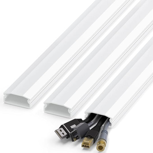TV Cord Hider, 44in Cable Raceway Kit, Self Adhesive Wire Covers for Cords on Wall, Large Cord Cover for Wall Mounted TV, Holds Up to 4 Cables, Paintable Cable Management System, W1.2in H0.6in