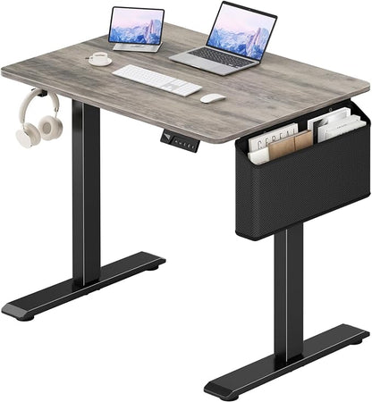 KLUVIS Grey Small Electric Standing Desk - 32 Inch Narrow Small Adjustable Stand Up Desk for Writing Study Work, Mini Sit to Stand Desks Workstation for Adult Boys Girls Bedroom Home Office