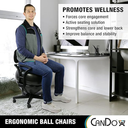 CanDo Metal Ball Chair - Inflatable Ergonomic Active Seating Exercise Ball Chair with Air Pump for Home, Office, and Classroom