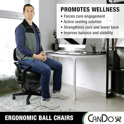 CanDo Metal Ball Chair - Inflatable Ergonomic Active Seating Exercise Ball Chair with Air Pump for Home, Office, and Classroom