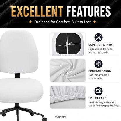 Stretchable Desk Office Chair Seat Covers - Universal Spandex Computer Chair Slipcover - Removable Washable Rotating Backrest Coverings & Cushion Protectors for Dogs, Cats, Pets, White