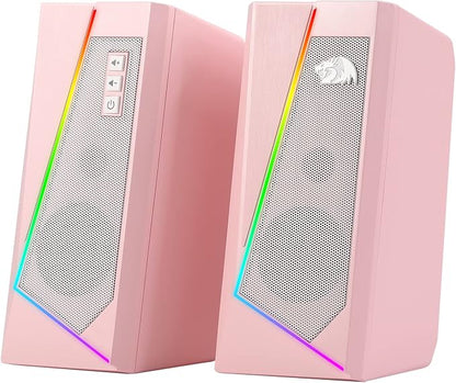 Redragon GS520 RGB Desktop Speakers, 2.0 Channel PC Computer Stereo Speaker with 6 Colorful LED Modes, Enhanced Sound and Easy-Access Volume Control, USB Powered w/ 3.5mm Cable, Pink