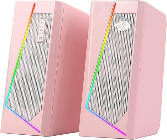 Redragon GS520 RGB Desktop Speakers, 2.0 Channel PC Computer Stereo Speaker with 6 Colorful LED Modes, Enhanced Sound and Easy-Access Volume Control, USB Powered w/ 3.5mm Cable, Pink