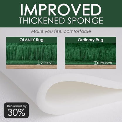 OLANLY Area Rugs for Living Room Bedroom, Machine Washable 4x5.9 ft Soft Fluffy Shaggy Bedside Rug, Indoor Floor Carpet for Kids Girls and Boys, Dorms, Nursery Rooms, Home Decor Aesthetic, Dark Green