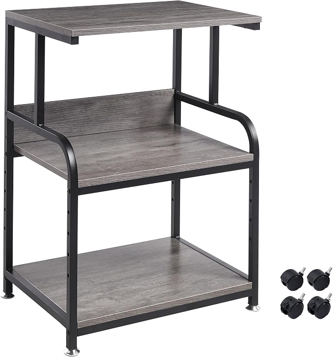 Fannova Printer Stand with Height Adjustable Storage Shelf, 3 Tier Mobile Printer Table with Wheels, Rolling Printer Cart for Home Office Organization, Gray