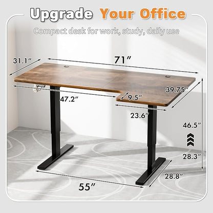 Realbear 71 Inch Electric L Shaped Standing Desk, Height Adjustable Standing Corner Desk with 3 Memory Presets, Ergonomic Workstation Office Desk for Home/Office (Rustic Brown, 71 Inch)