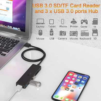 USB Hub 3.0 Splitter, TSUPY USB 3.0 Hub Multi USB Adapter Port Expander with 4ft Cable, SD/TF Card Reader & 3 USB 3.0 Ports Compatible for PC, Laptops, Surface Pro, MacBook, iMac Pro