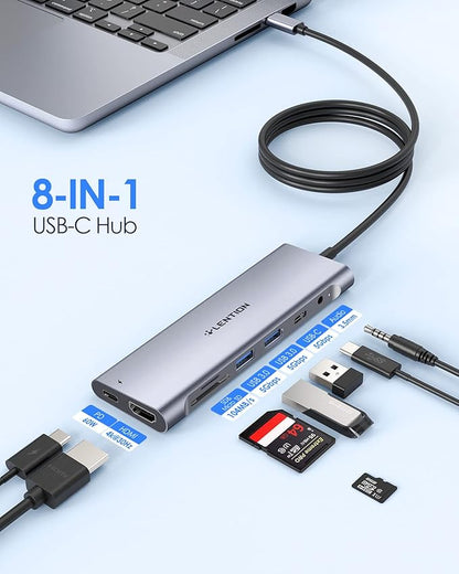LENTION 3.3FT Long Cable USB C Hub with 4K HDMI, 100W PD, USB 3.0 A&C Data, Card Reader&LED Indicator for MacBook Pro/Air, Dell XPS, HP, Chromebook, Stable Driver Adapter (C37-1M, Space Gray)