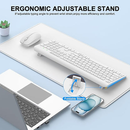 Wireless Keyboard and Mouse Combo, Full-Size Silent Ergonomic Keyboard and Optical Mouse, Long Battery Life, 2.4GHz Lag-Free Cordless Mice Keyboard for Computer, Mac, Laptop, PC, Windows(White)
