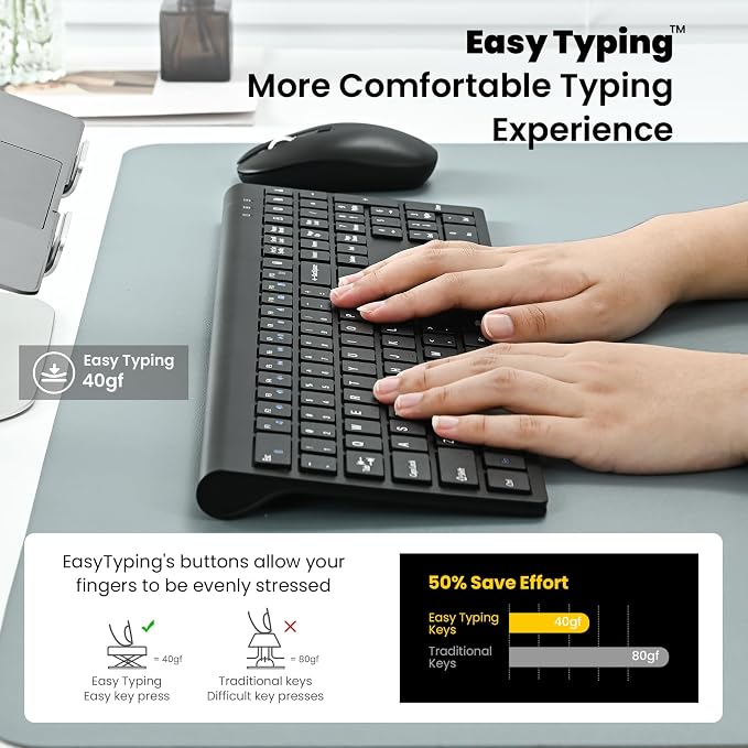 cimetech Wireless Keyboard and Mouse Combo, 2.4G USB Full Size Wireless Computer Keyboard and Adjustable Mouse for Computer/Laptop/PC/Mac/Windows - Black
