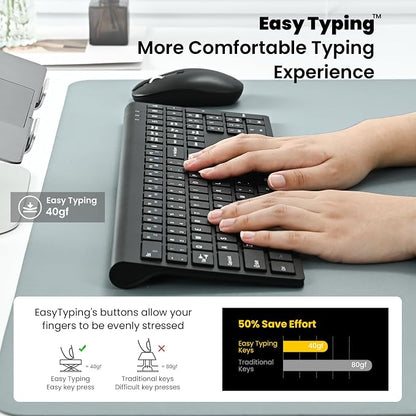 cimetech Wireless Keyboard and Mouse Combo, 2.4G USB Full Size Wireless Computer Keyboard and Adjustable Mouse for Computer/Laptop/PC/Mac/Windows - Black