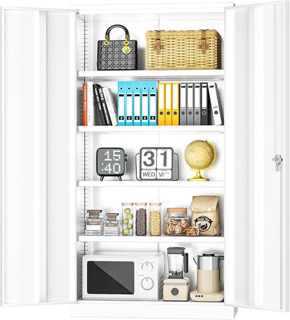 INTERGREAT White Metal Storage Cabinet Doors, 72" Locking Steel Storage Cabinet with Shelves, Tall Metal Cabinet Lockable Steel Cabinets for Home Office, Garage