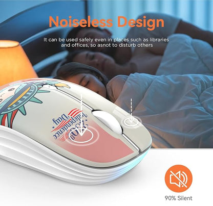 FMOUSE 250th Independence Day Wireless Mouse, Cute Patriotic Liberty Statue, Silent, 2.4G & Bluetooth, 4th of July Gift for Kids Teen Girls Students, AA Battery, Laptop MacBook iPad PC Chromebook