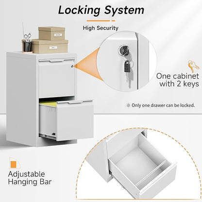 Bestoo File Cabinet, 2 Drawer Filing Cabinet with Lock, Vertical Filing Storage Cabinet for Home Office, Metal File Cabinets, Office Storage Cabinet for Letter, Legal, A4, File Folders