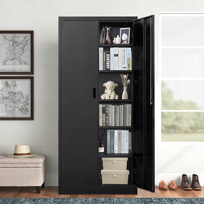 CMY Metal Storage Cabinet, 71" Locking Cabinet with 5 Adjustable Shelves, Large Steel Storage Cabinets for Garage, Home Office, Pantry -Black