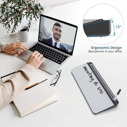 Audio-Visual Direct White Glass Desktop Notepad Set - Dry Erase Board with Marker, Eraser & Sticky Notes -