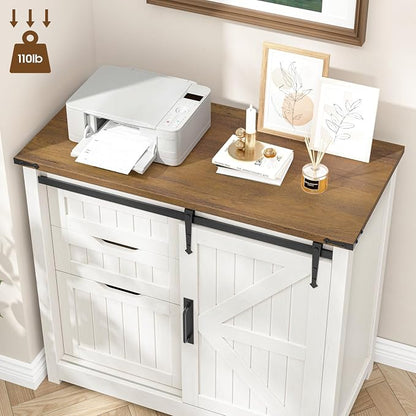 Vabches Lateral File Cabinets with Adjustable Shelf, Farmhouse Filing Cabinet for Home Office, Filing Organization Storage Cabinets with Sliding Barn Door for Hanging Files Letter/A4.