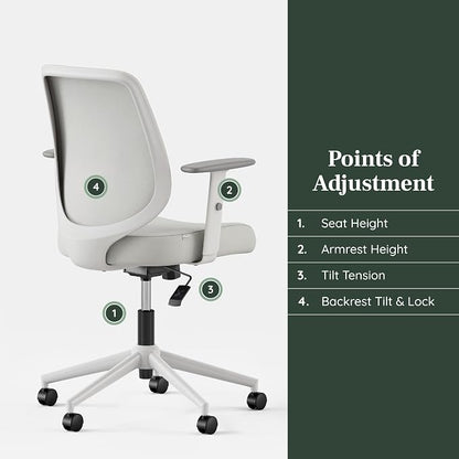 Branch Daily Chair - Vegan Leather Office Chair with Swivel, Lumbar Rest, and Adjustable Armrests - Comfortable Seating for Improved Posture and Productivity - Limestone