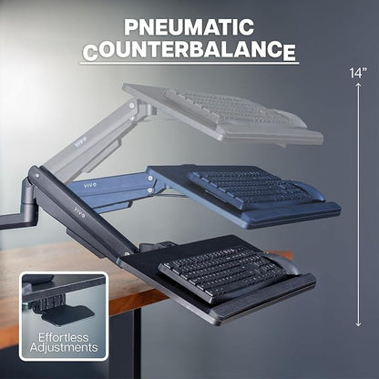 VIVO Sit-Stand 24 Inch Pneumatic Universal Pole Mounted Keyboard and Mouse Tray, Full Motion, Height Adjustable Typing Platform, Ergonomic Tilt, Black, MOUNT-KB35C-P