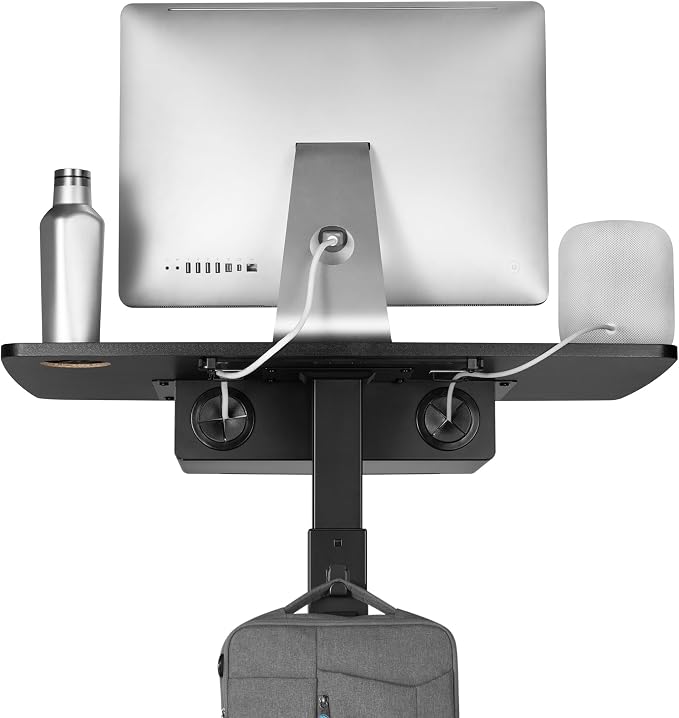 AVLT 44" Height Adjustable Foot Pedal Rolling Desk with Shelf - Black | 3 ft 8 inches - Pneumatic Laptop Standing Desk Cart - Mobile Laptop Cart Computer Projector Cart with Brake Casters