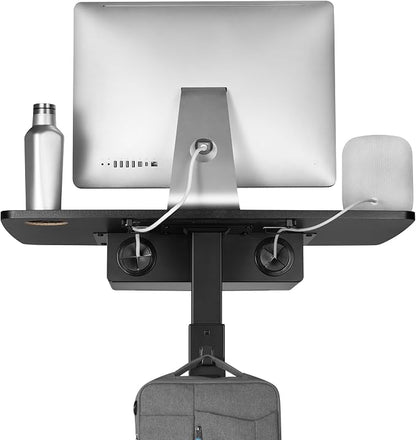 AVLT 44" Height Adjustable Foot Pedal Rolling Desk with Shelf - Black | 3 ft 8 inches - Pneumatic Laptop Standing Desk Cart - Mobile Laptop Cart Computer Projector Cart with Brake Casters