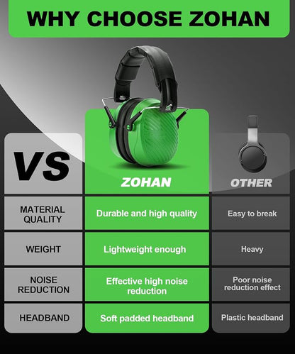 ZOHAN 019 Noise Cancelling Headphones for Adult - NRR 28dB Hearing Protection for Working, Shooting, Mowing, Autism