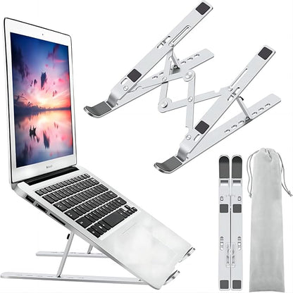 Leeboom Laptop Stand for Desk, Adjustable Foldable Aluminum Riser, Silver | Supports most 10-15.6 inch laptops and tablets with adjustable height and angle for improved comfort