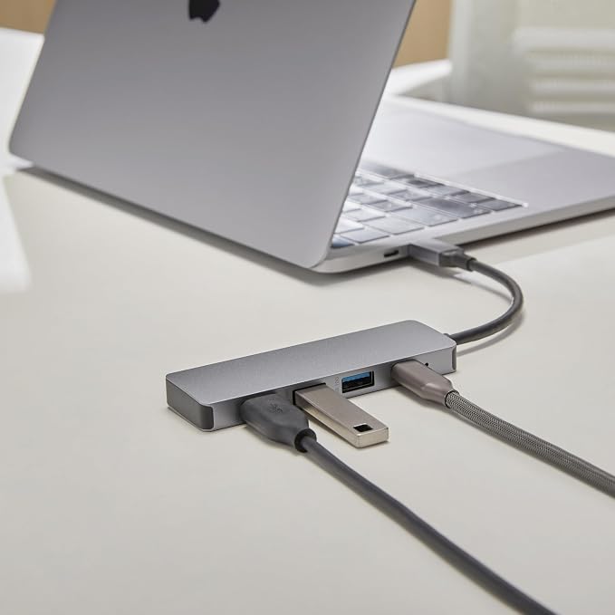 Amazon Basics USB 3.2/3.1 Gen 2 Multiport USB C Hub Dock, 10Gbps, USB-C to 1xUSB-C/3xUSB-A, Works with Windows/Mac, Silver, Black (Pack of 2)