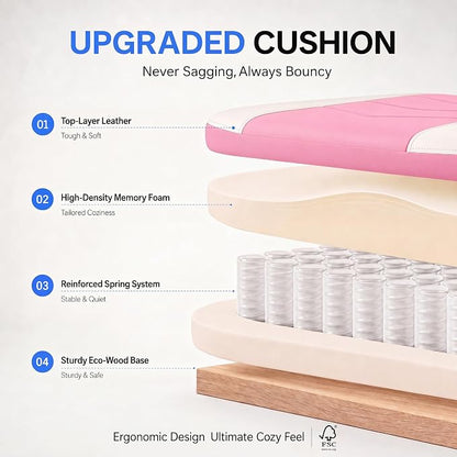Desk Computer Gaming Chair - High Back Ergonomic Office Chair with Footrest and Lumbar Support, Swivel Comfy Home Gamer Video Game Chairs with Pocket Spring Cushion for Adults (Pink Leather)