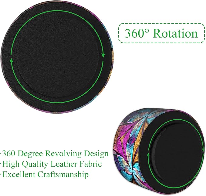Round Leather Art Supply Organizer,Remote Control Holder,360 Degree Rotating,Multi-Functional Pencil Holder,4 Compartments Desktop Stationary Organizer(1-Fractal Flower) | Round