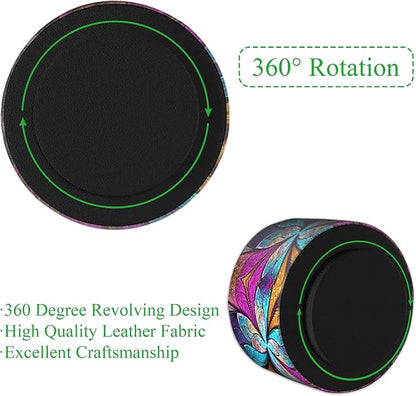 Round Leather Art Supply Organizer,Remote Control Holder,360 Degree Rotating,Multi-Functional Pencil Holder,4 Compartments Desktop Stationary Organizer(1-Fractal Flower) | Round