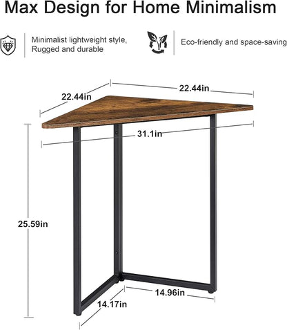 VECELO Corner Desk,Office Tables for Living Room for Small Space Triangle Computer Desk with Steel Frame Corner Shelves with Metal Frame Writing Desk for Workstation Classic Brown 31.1" 2 Set
