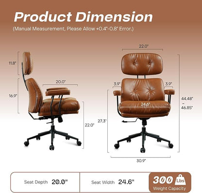 CAODOC Big and Tall Office Chair, 300LBS PU Leather Executive Office Chair Whit Lumbar Support, Managerial Home Desk Chair, Heavy Duty High Back Computer Chair(PU Leather Brown)