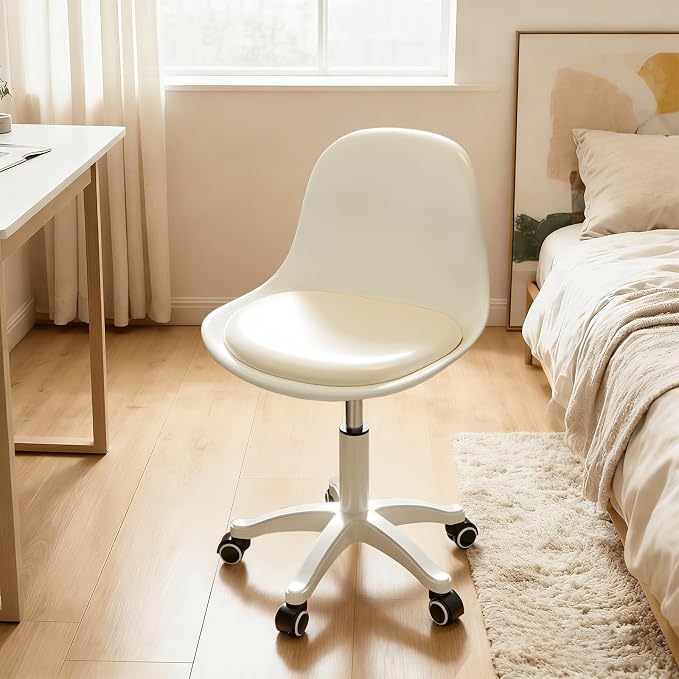 Home Office Chairs, Small Swivel Rolling Desk Chair with Silent Wheels and Low-Back,Armless Heavy-Duty Vanity Chair Height Adjustable for Bedroom,Students,Study,Teens