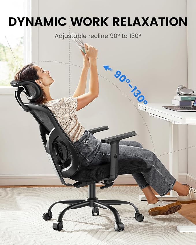 NOBLEWELL Ergonomic Office Chair with Padded Lumbar Support, 2D Headrest, Adjustable Armrests, Upgraded Contoured Seat Cushion, 130° Rocking Tilt, Computer Gaming Chair for Home Office, Pack of 3