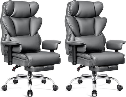 BESTFAIR Big and Tall Office Chair - High Back Executive Chair with Footrest & Lumbar Support for Heavy People, Adjustable Arms, Padded Wide Seat Computer Gaming Chair, Heavy Duty, Gray 2 Pack