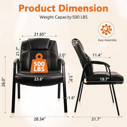 CLATINA Big Tall 500 LBS Wide Guest Chair Heavy Duty, Leather Side Reception Chairs with Padded Armrest No Wheels, Executive Office Desk Chair for Meeting Conference Waiting Room Home, Black 6 Pack